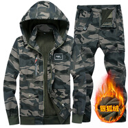 西塘先生冬季工作服男裝套裝加絨加厚耐磨電焊工地男士秋冬工裝勞保迷彩服 【910銀狐絨】灰迷套裝可拆棉帽 L 170 【2尺3—2尺5】