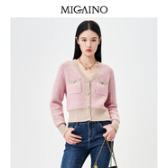 曼婭奴（MIGAINO）羊毛針織開(kāi)衫女短款新復古回潮氣質(zhì)高級感毛衣外套 花色 XS 150/76A