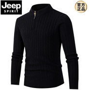 JEEP SPIRIT歐美秋冬新款男士麻花加厚毛衣拉鏈半開(kāi)高領(lǐng)保暖針織衫打底衫男裝 黑色 M