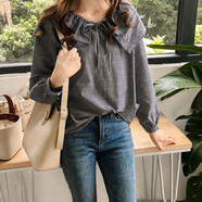 歌蜜奴 襯衫女長袖2021春秋季女裝新款春裝女衣服女士棉襯衣 黑色 4XL