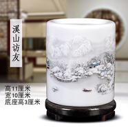 汪洋大海景德鎮(zhèn)瓷器花瓶青花瓷中式客廳插花家居裝飾工藝品博古架陶瓷擺件 雪景筆筒【送木底座】