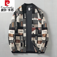 皮爾卡丹（pierre cardin）小眾設計高級感不規(guī)則幾何油畫迷彩毛衣外套男秋季外穿開衫針織衫 黑色【單開衫針織】 3XL 170-190斤