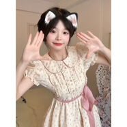 GOCHIEI夏季新款娃娃領(lǐng)碎花連衣裙子女學(xué)生甜美時(shí)尚收腰顯瘦泡泡袖a字裙 碎花連衣裙  S