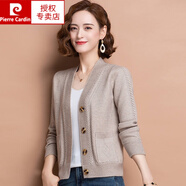 皮爾卡丹（pierre cardin）100%純羊毛衫女外穿毛衣開衫2025年新款春秋洋氣短款針織外套寬松駝色 T9460 8672L 110-120斤