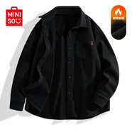 名創(chuàng  )優(yōu)品（MINISO）燈芯絨長(cháng)袖襯衫男2025新款美式重磅休閑工裝外套男生春秋大碼衣服 【加絨加厚】黑色 M 170(男女同款)