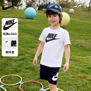 NIKE  3BRAND 耐克男女童純棉短袖T恤+短褲2件套裝夏季新款短袖套裝 正黑色 120 /60 【建議身高110-116cm】