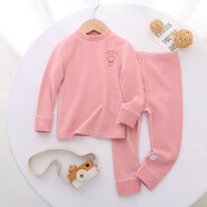 HELLOLUOBO兒童保暖內衣德絨秋衣秋褲男童加絨加厚中小童女孩家居服寶寶睡衣 細條款-淺粉色 90碼（80-90高/20-26斤）可開(kāi)襠