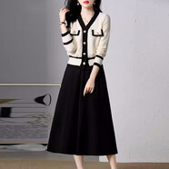 妍莉芬（yanlifen）針織連衣裙女2023年秋季新款女裝韓版氣質(zhì)洋氣小香風(fēng)長(cháng)袖套裝裙子 米白 M