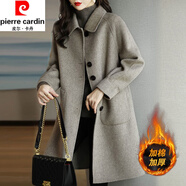 皮爾卡丹（pierre cardin）秋冬季新款雙面毛呢外套女2025新款氣質(zhì)顯瘦中長(zhǎng)款加厚呢子大衣 灰色(加棉加厚) M (90-105斤)