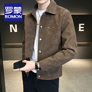 羅蒙（ROMON）春秋季夾克男2025新款痞帥潮牌高級(jí)感翻領(lǐng)仿麂皮上衣服男士外套 10111-5002咖色 L （推薦110-125斤）