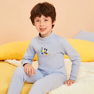 三槍保暖內衣套裝全棉兒童三層空氣棉女孩 秋冬季男孩夾棉內衣暖棉A類(lèi) 男藍色米奇（半高領(lǐng)） 120 適合身高102-114/體重30-40斤