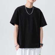 利比吉純棉重磅男士短袖t恤內搭圓領(lǐng)寬松衣服夏季潮流純色半袖大碼男裝 黑色 2XL 120-140斤