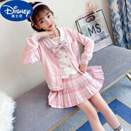 迪士尼（Disney）女童庫洛米秋裝學(xué)院風(fēng)jk套裝百褶裙洋氣兒童衛(wèi)衣裙女孩星黛露衣服 粉色海軍領(lǐng) 120 cm 建議5-6歲