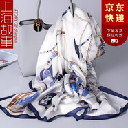 上海故事生日禮物真絲絲巾女士披肩媽媽款桑蠶絲氣質(zhì)百搭圍巾長巾禮盒裝 海行藍(lán)白