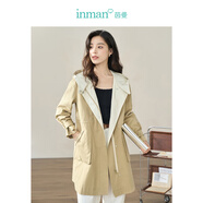 茵曼（INMAN）休閑連帽風(fēng)衣春秋季女裝新款抽繩長袖寬松外套 卡其色 S