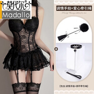 莫代爾性感內衣女火辣純欲床上小胸聚攏qqny帶胸墊黑絲情器內衣制服套裝 黑色A款【束身衣+T褲+絲襪+手拍+ S 【80斤-95斤】