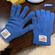 目丸純色針織手套女冬季高級感保暖毛線(xiàn)毛茸茸防風(fēng)露指可觸屏2026新款 天藍色