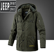 吉普（JEEP）純棉冬裝棉衣外套男士冬季棉襖加絨加厚沖鋒衣全棉工裝 軍綠9832(加絨) 5XL