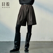 日著休閑褲女原創(chuàng)設(shè)計女裝秋季新款女士高腰五分褲子女中褲闊腿短褲 光音咖 S