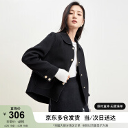 尚都比拉气质毛呢外套女短款小个子秋冬100%羊毛双面呢大衣 黑色 S 