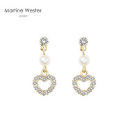 Martine Wester珍珠耳環(huán)女時(shí)尚依戀水晶吊墜耳飾耳墜時(shí)尚飾品愛心生日禮物 金色
