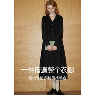 庫恩瑪維氣質V領連衣裙女2023年秋冬新款少女風高腰針織A字中長裙K53079 黑色 S