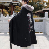 督型（DUXING）漢服成人男女情侶學(xué)生魏晉風(fēng)舞臺表演套裝武俠中國風(fēng)古裝俠客 斗篷黑色 2XL