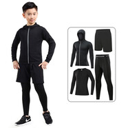 昇億 兒童緊身衣訓(xùn)練服運(yùn)動(dòng)套裝健身速干衣彈力保暖足球訓(xùn)練籃球服 【長(zhǎng)袖】全黑四件套 160 （S碼 適合80-90斤）