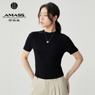 阿瑪施（AMASS）女裝新款簡約百搭圓領短袖針織T恤衫女5399601 極致黑 S (2碼)