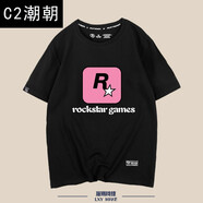 C2潮朝原宿風(fēng)短袖t恤男男 游戲迷短袖男潮 黑二 M 170
