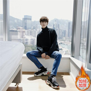 奈加圖 冬季慵懶風(fēng)白色高領(lǐng)毛衣男韓版加厚寬松打底衫ins潮流針織衫線(xiàn)衣 923黑色加絨 XL 【適合120-140斤】