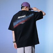 潮氪 短袖t恤男 夏季潮牌五分半袖男士衣服男圓領(lǐng)情侶裝夏天寬松潮流 黑色H1563 L 推薦120-145斤