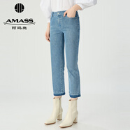 阿瑪施（AMASS）女裝中腰漸變色微喇八分休閑牛仔褲女510002 牛仔藍 S (2碼)