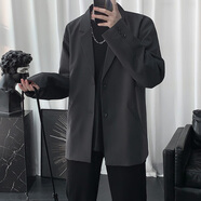 星禾萊雅痞dk休閑西服男單件上衣高級感韓版潮流寬松oversize小西裝外套 深灰色（顏色比圖片略淺一些） XL 120-135斤