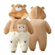 貝嬰愛(ài)（BEIYINGAI）嬰兒連體衣秋冬棉衣珊瑚絨寶寶哈衣外出服防風(fēng)加厚小孩衣服新生兒 小棕熊（冬加厚帽可拆） 66CM（適合0-4個(gè)月）