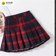 拾尚潮（STILLCHOIP）秋冬加厚女童百褶裙半身裙兒童超洋氣裙子中大童女孩毛呢格子短裙 棉質(zhì)紅色黑格子裙新 160