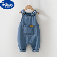 迪士尼（Disney）嬰兒牛仔背帶褲春秋款男幼童按扣連體褲大pp褲一歲女寶寶褲子秋裝 藍(lán)色 洋氣 時(shí)尚 大pp 90 cm