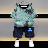 歐遙男童夏季套裝2026新款寶寶酷帥短袖兒童休閑兩件套一歲半男孩衣服 綠色 110 建議3-4歲 30-35斤