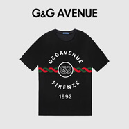 G&G AVENUE國際輕奢潮牌春夏新款純棉短袖T恤潮流小眾短袖字母氣質(zhì)男女同款 黑色(LOGO麻花) S