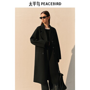 太平鳥女裝毛呢大衣大師甄毛系列雙面呢女冬外套氣質(zhì) 黑色 L