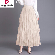 皮爾卡丹（pierre cardin）蛋糕裙半身裙紗裙女春秋不規則仙女裙百褶多層次網(wǎng)紗裙中長(cháng)款時(shí)尚 杏色 均碼