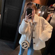 憶靜萱（YIJINGXUAN）羊羔絨外套女胖mm200斤秋冬大碼小個子短款開衫寬松顯瘦毛絨上衣 奶油杏【加絨加厚優(yōu)質(zhì)版面料】 2XL 【建議140-160斤】
