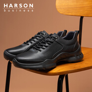 哈森（Harson）休閑皮鞋男真皮男鞋夏季2025新款頭層牛皮運動鞋厚底軟底健步鞋男 黑色 【四季款】 38 【此款為標(biāo)準(zhǔn)皮鞋碼】