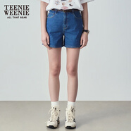 Teenie Weenie小熊女裝夏季簡約時尚牛仔短褲時尚高腰褲子女韓版 深藍(lán)色 S (160)