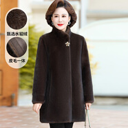 琴莫時(shí)尚媽媽冬裝外套洋氣皮草中老年女氣質(zhì)高貴皮毛一體仿水貂絨大衣 咖色 M （建議115斤內）
