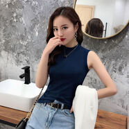 中凡智小半高領(lǐng)無袖吊帶背心女韓版2023緊身內(nèi)搭打底衫外穿百搭上衣 藏青 常規(guī)款 S 90斤以下