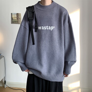 吳權灣秋冬季ins圓領(lǐng)毛衣男加厚胖子加大碼寬松字母打底針織衫休閑外套 深灰 3XL 155-180斤可穿