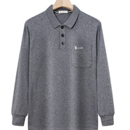 佐攸秋冬新款雙面德絨中老年長(cháng)袖T恤中真口袋翻領(lǐng)打底衫加厚保暖上衣 AL427 深灰 M100-120斤