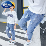 迪士尼（Disney）男童牛仔褲春秋裝2023韓版長褲子兒童中大童褲子洋氣時(shí)髦冬裝加絨 XX牛仔褲 140碼(130-140cm)
