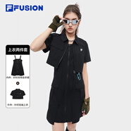 FILA FUSION斐樂潮牌女裝連衣裙2024夏季新款時(shí)尚休閑裙子 正黑色-BK 160/80A/S